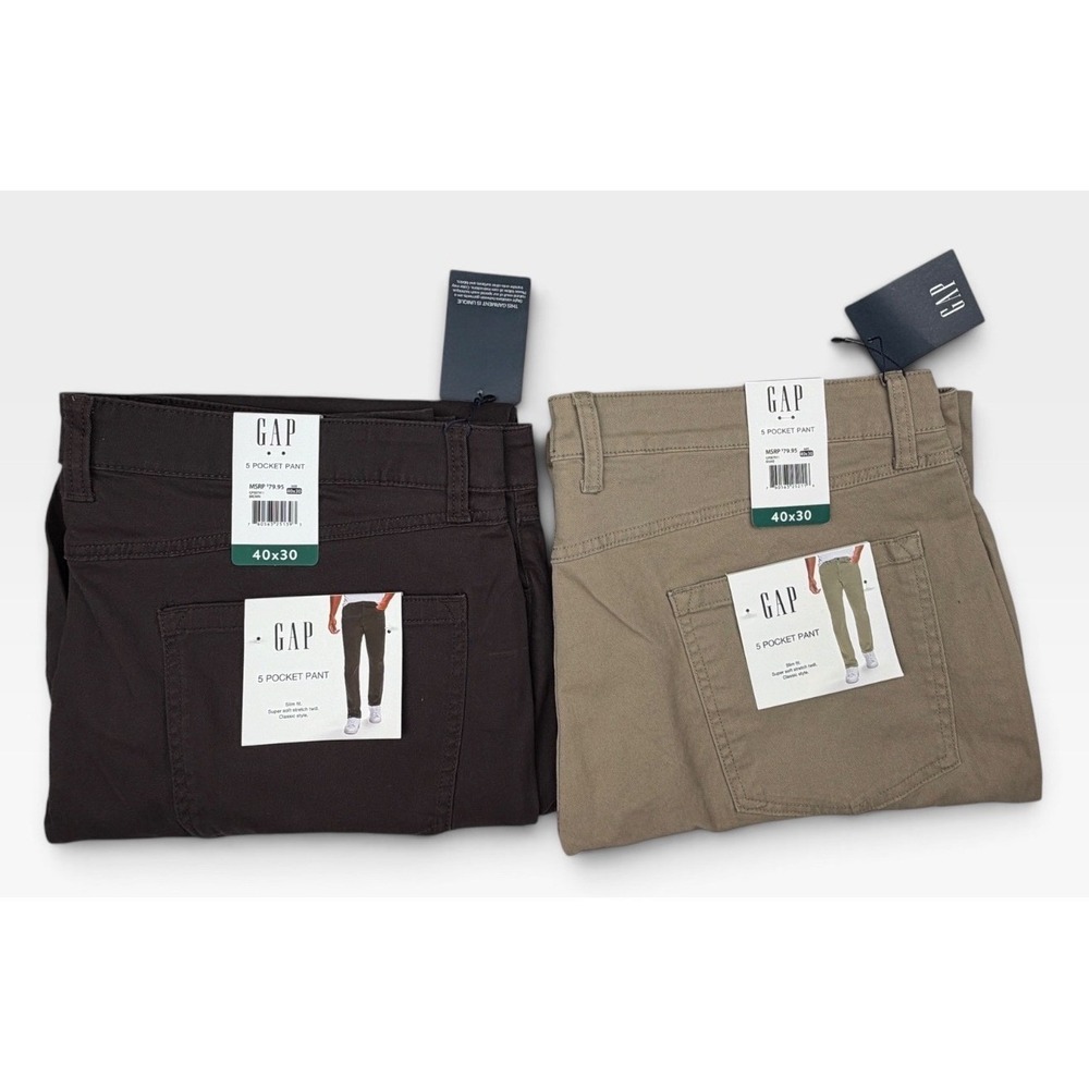 GAP 5 Pocket Men's Pants 40x30 NWT/NEW Stretch Twill Khaki Lot of 2